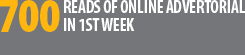 700 Reads of online advertorial in 1st week